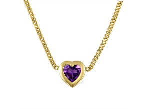 14K Yellow Gold Over Sterling Silver Amethyst Heart Curb Chain Necklace .8ctw