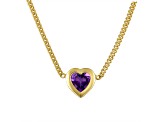 14K Yellow Gold Over Sterling Silver Amethyst Heart Curb Chain Necklace .8ctw