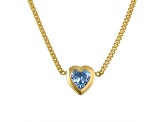 14K Yellow Gold Over Sterling Silver Lab Created Aquamarine Heart Curb Chain Necklace .8ctw