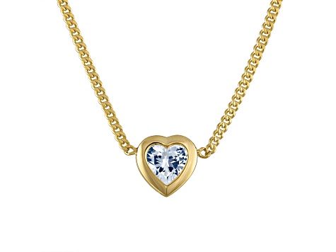 14K Yellow Gold Over Sterling Silver Lab Created White Sapphire Heart Curb Chain Necklace 1.2ctw