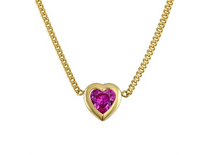 14K Yellow Gold Over Sterling Silver Lab Created Pink Sapphire Heart Curb Chain Necklace 1.2ctw