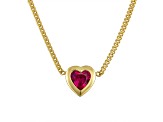 14K Yellow Gold Over Sterling Silver Lab Created Ruby Heart Curb Chain Necklace 1.2ctw