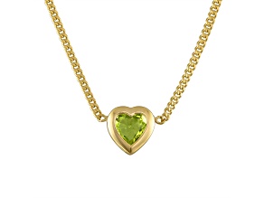 14K Yellow Gold Over Sterling Silver Peridot Heart Curb Chain Necklace 1.0ctw