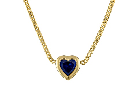14K Yellow Gold Over Sterling Silver Lab Created Sapphire Heart Curb Chain Necklace 1.2ctw