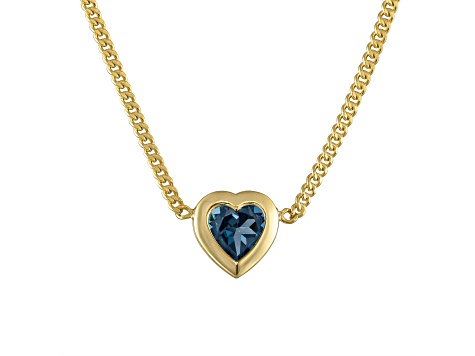 14K Yellow Gold Over Sterling Silver London Blue Topaz Heart Curb Chain Necklace 1.0ctw