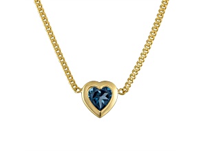 14K Yellow Gold Over Sterling Silver London Blue Topaz Heart Curb Chain Necklace 1.0ctw