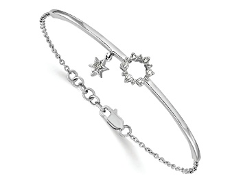 Picture of Rhodium Over 14k White Gold Star Dangle Diamond Bangle Bracelet