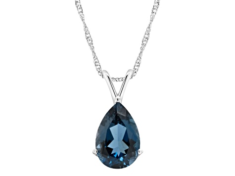 15x10mm Pear Shape London Blue Topaz Rhodium Over Sterling Silver Pendant With Chain