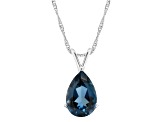 15x10mm Pear Shape London Blue Topaz Rhodium Over Sterling Silver Pendant With Chain