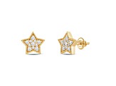 White Cubic Zirconia 14k Yellow Gold Star Earrings With Velvet Gift Box 0.30ctw