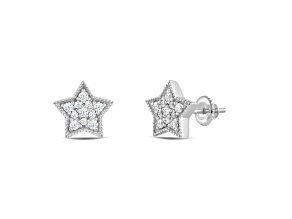 White Cubic Zirconia 14k White Gold Star Earrings With Velvet Gift Box 0.30ctw
