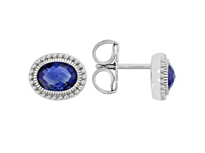 Judith Ripka 2.20ctw Lab Blue Sapphire Rhodium Over Sterling Silver Stud Earrings