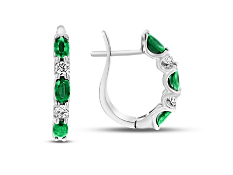 2.00ctw Emerald and Diamond Hoop Earrings in 14k White Gold