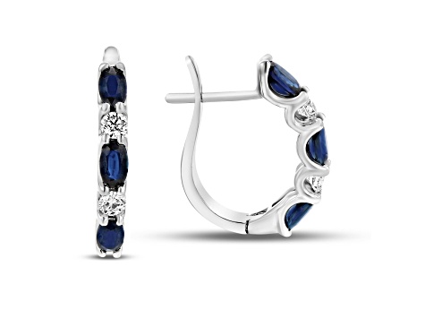 2.05ctw Sapphire and Diamond Hoop Earrings in 14k White Gold