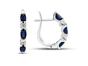 2.05ctw Sapphire and Diamond Hoop Earrings in 14k White Gold