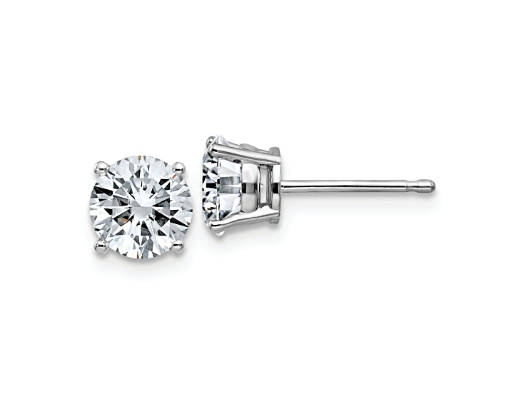 Rhodium Over 14K White Gold 1.75ct. 6.0mm Round G H I True Light Moissanite Earrings
