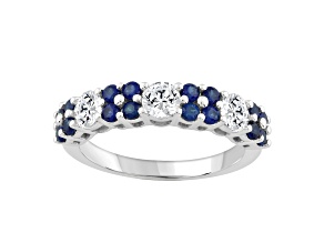 10K White Gold 0.75CTW Round Lab Created Blue Sapphire and Lab-Grown White Diamond Ring