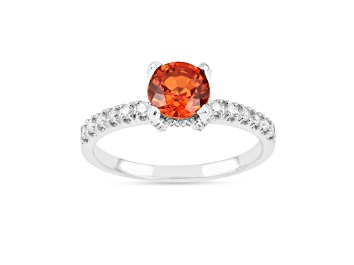 Picture of Rhodium Over Sterling Silver Lab Created Padparadscha Sapphire Round Solitaire Ring 1.27ctw