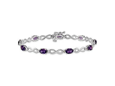 Rhodium Over 14k White Gold Amethyst and Diamond Infinity Bracelet