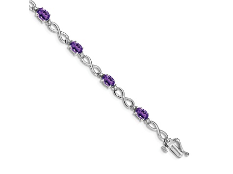 Rhodium Over 14k White Gold Amethyst and Diamond Infinity Bracelet