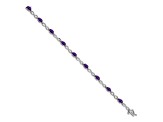 Rhodium Over 14k White Gold Amethyst and Diamond Infinity Bracelet