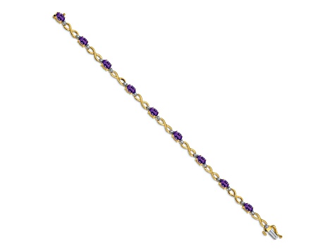 14k Yellow and White Gold with Rhodium Over 14k Yellow Gold Amethyst and Diamond Infinity Bracelet