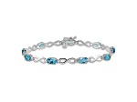 Rhodium Over 14k White Gold Blue Topaz and Diamond Infinity Bracelet