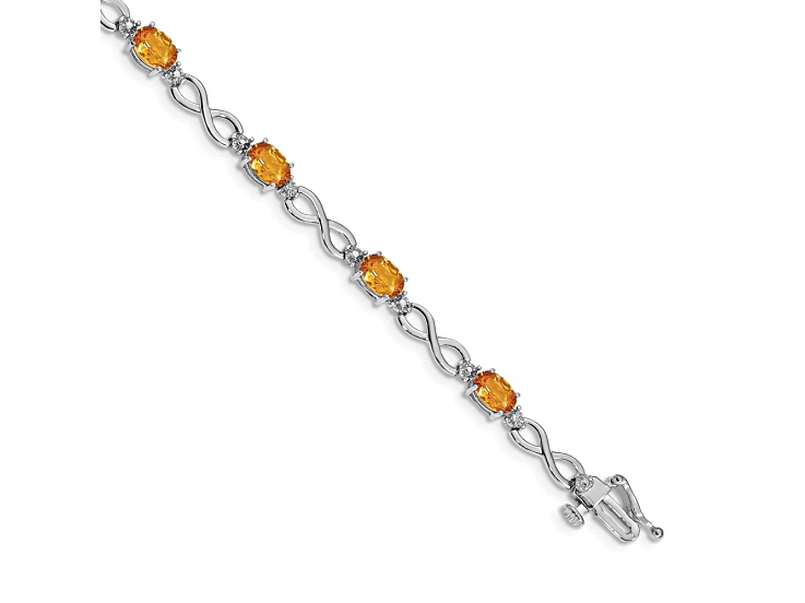 Rhodium Over 14k White Gold Citrine Diamond Infinity Bracelet
