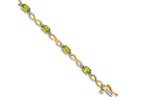 14k Yellow and White Gold with Rhodium Over 14k Yellow Gold Peridot and Diamond Infinity Bracelet