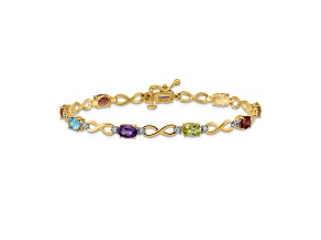 14k Two-tone Gold with Rhodium Over 14k Yellow Gold Rainbow Gemstone and Diamond Infinity Bracelet