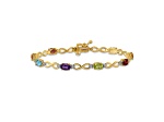 14k Two-tone Gold with Rhodium Over 14k Yellow Gold Rainbow Gemstone and Diamond Infinity Bracelet