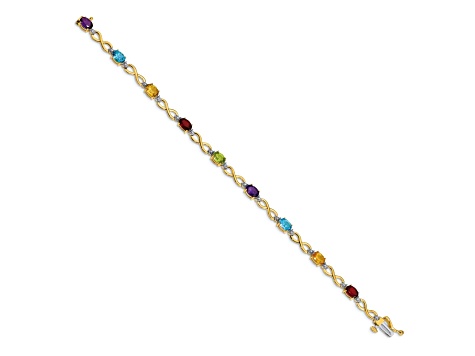 14k Two-tone Gold with Rhodium Over 14k Yellow Gold Rainbow Gemstone and Diamond Infinity Bracelet