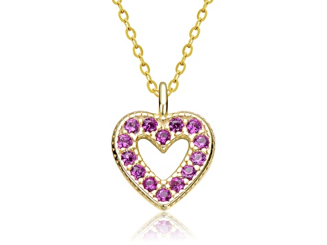 Ruby Red Cubic Zirconia, 14K Gold Plated over Sterling Silver Heart Pendant Necklace for Kids