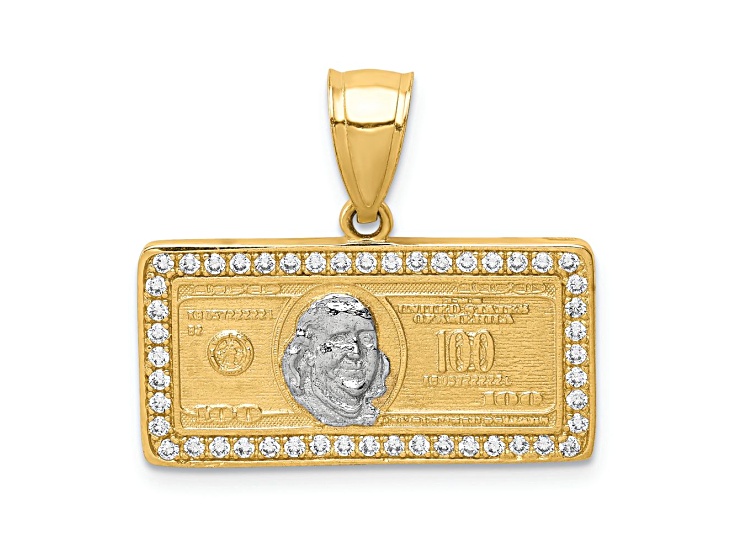 10k Yellow Gold and Rhodium Over 10k Yellow Gold Textured Cubic ...
