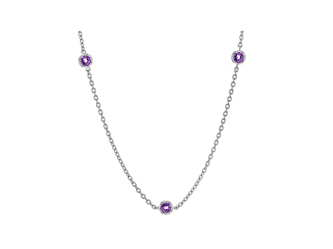 Judith Ripka 1.0ctw Round Amethyst Rhodium Over Sterling Silver 5-Station Necklace