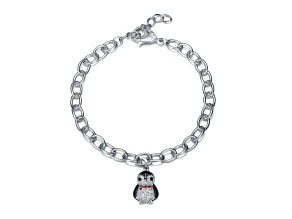 Rhodium Plated over Sterling Silver with Colored Cubic Zirconia Penguin Charm Bracelet