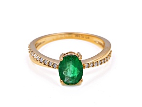 1.08 Ctw Emerald With 0.15 Ctw White Diamond Ring in 14K YG