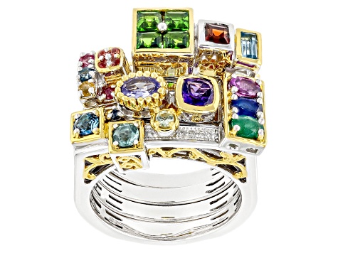 Multi Color Multi Gemstone Rhodium & 24K Gold Over Palladium