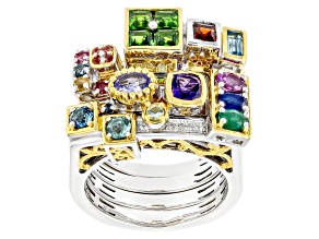 Multi Color Multi Gemstone Rhodium & 24K Gold Over Palladium Sterling Silver Ring 2.39ctw