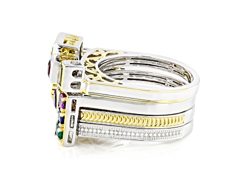 Multi Color Multi Gemstone Rhodium & 24K Gold Over Palladium