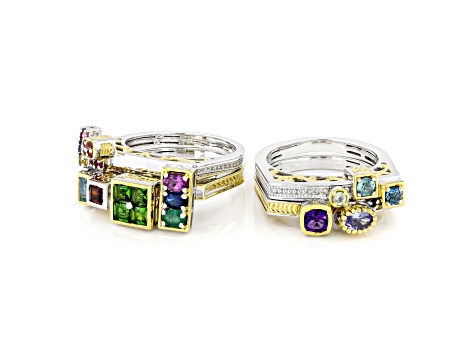 Multi Color Multi Gemstone Rhodium & 24K Gold Over Palladium