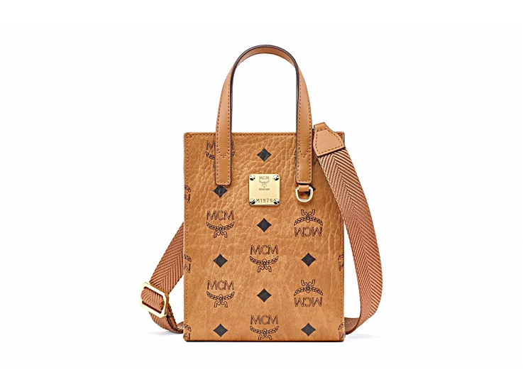 MCM Extra Mini Aren Tote with Visetos and Nappa Leather in Cognac