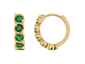 10K Yellow Gold Emerald Hoop Earrings .5ctw
