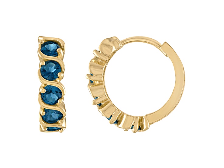 10K Yellow Gold London Blue Topaz Hoop Earrings .75ctw