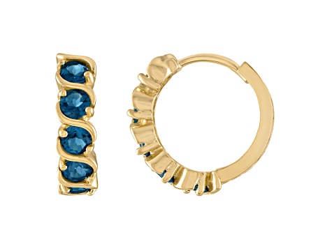 10K Yellow Gold London Blue Topaz Hoop Earrings .75ctw