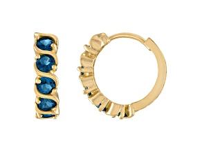 10K Yellow Gold London Blue Topaz Hoop Earrings .75ctw