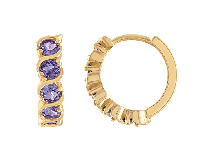 10K Yellow Gold Tanzanite Hoop Earrings .7ctw