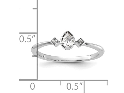 Rhodium Over 14K Gold Petite Pear Diamond Ring 0.13ctw