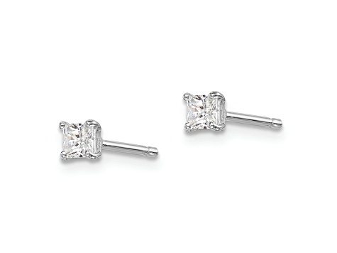 Sterling Silver Rhodium-plated 3mm Square CZ Stud Earrings