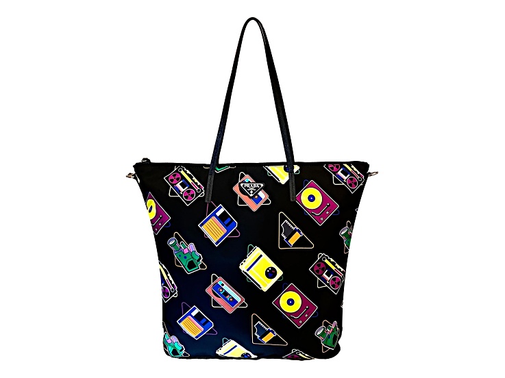 PRADA ネイビー トートバッグ PRADA トート バッグ デニム レザー ネイビー ブラック 1BG356